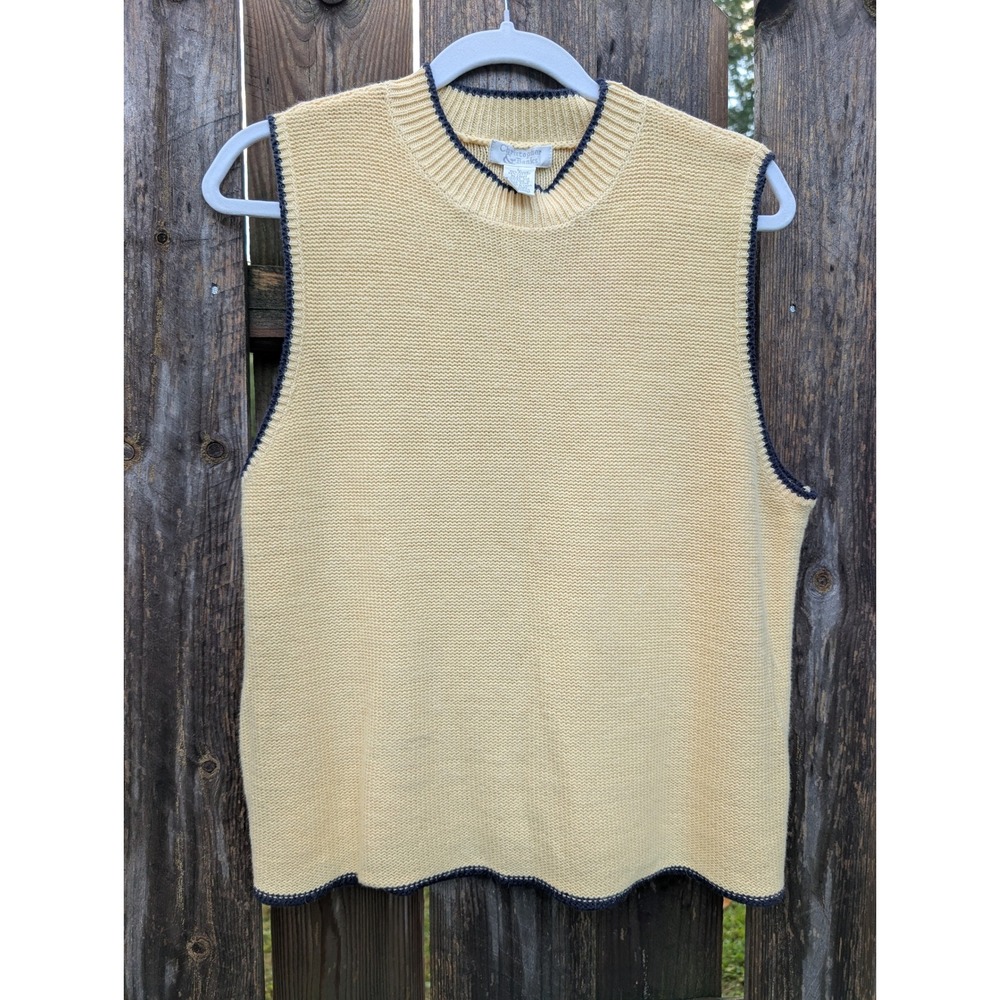 Womens Christopher & Banks Yellow Sweater Vest Large Excellent Scalloped Trim